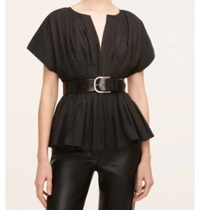 Rebecca Taylor Smocked Front Blouse Large Black Top Pleated Fit Flare